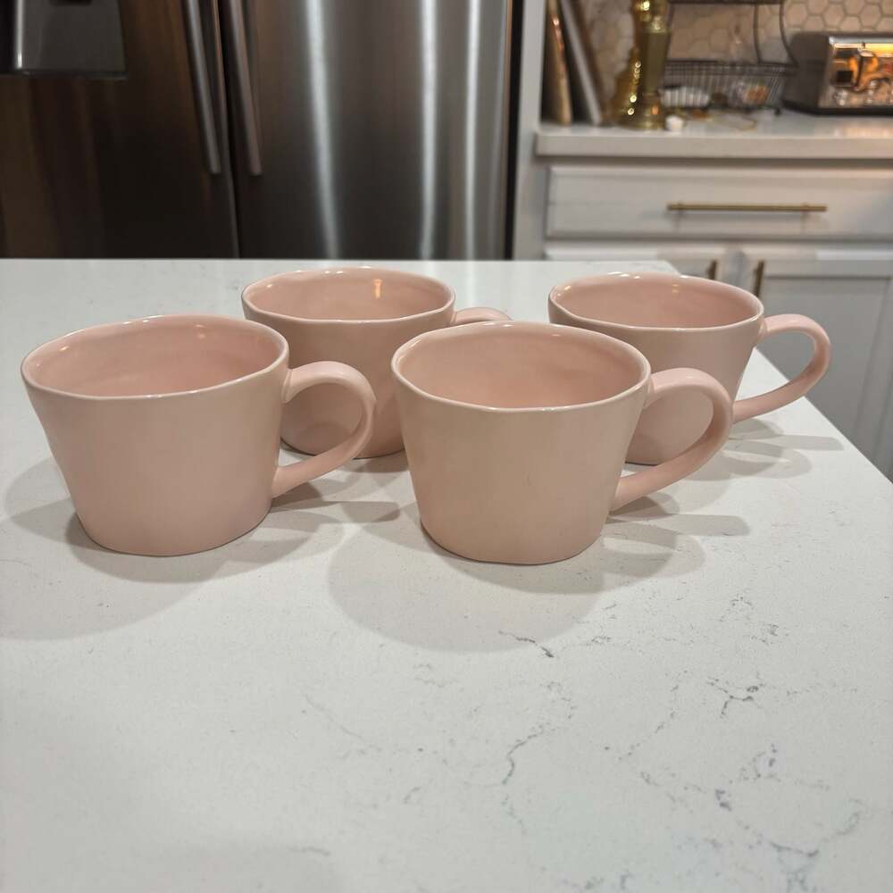 World Market Pink Organic Shape Ceramic Mugs, Set of 4